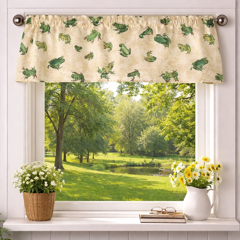 Green Frogs‎ & Ferns Butter Yellow Window Valance 51”x17”